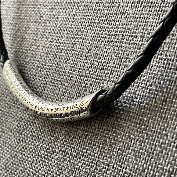 BRIGHTON Braided Leather Scrolled Bar Live Love Laugh Joy Spirit Breathe Choker - Picture 6 of 9